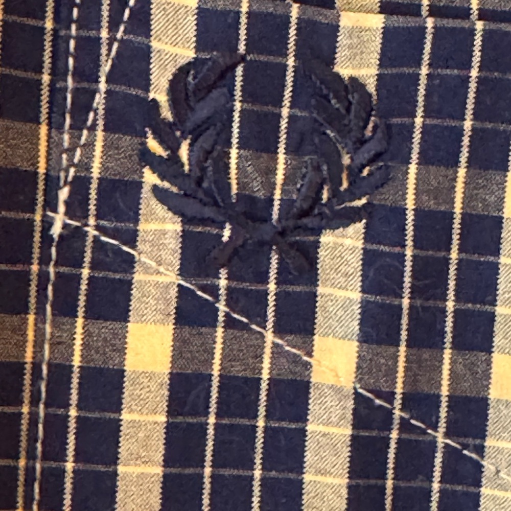 Men's Black and Yellow Plaid Fred Perry Button Up. - Picture 5 of 5